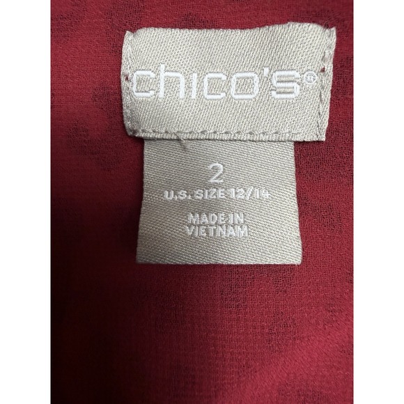 Chicos Women's Red and Black Balloon sleeve Animal Print Vneck blouse Large - Picture 9 of 10